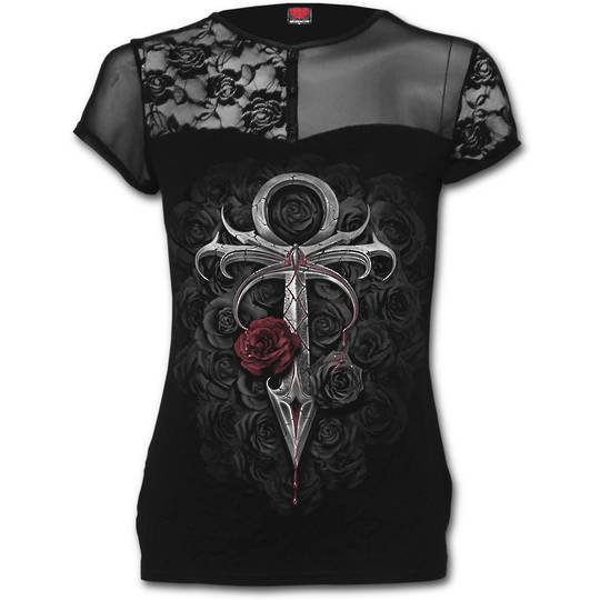VAMPIRE'S KISS - Contrasting Lace and Mesh Panel Top L  $65 now $35